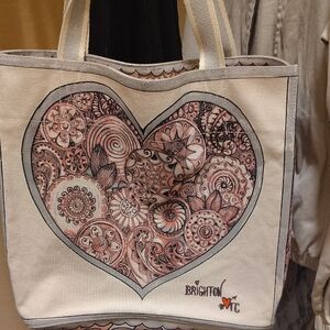 Brighton Women's Tote Bag with Heart Design - Cream and Pink